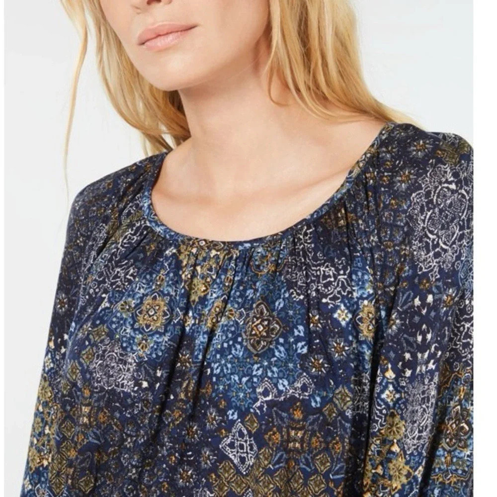 MICHAEL KORS Womens Blue Paisley 3/4 Sleeve Scoop Neck Top medium - Picture 3 of 10